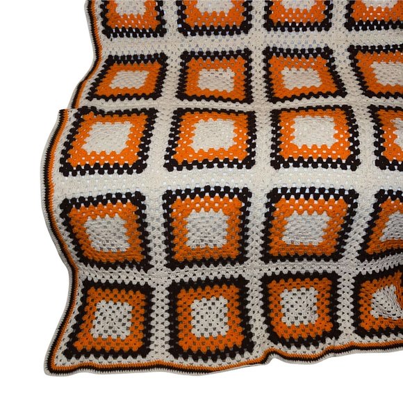 Handmade Hand Crafted Vintage 70's Style Granny Square Throw Afgan 76 X 53 - Picture 9 of 11